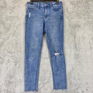 Uniqlo Jeans Womens 27 Blue Skinny Tapered Ultra Stretch Distressed Raw Hem